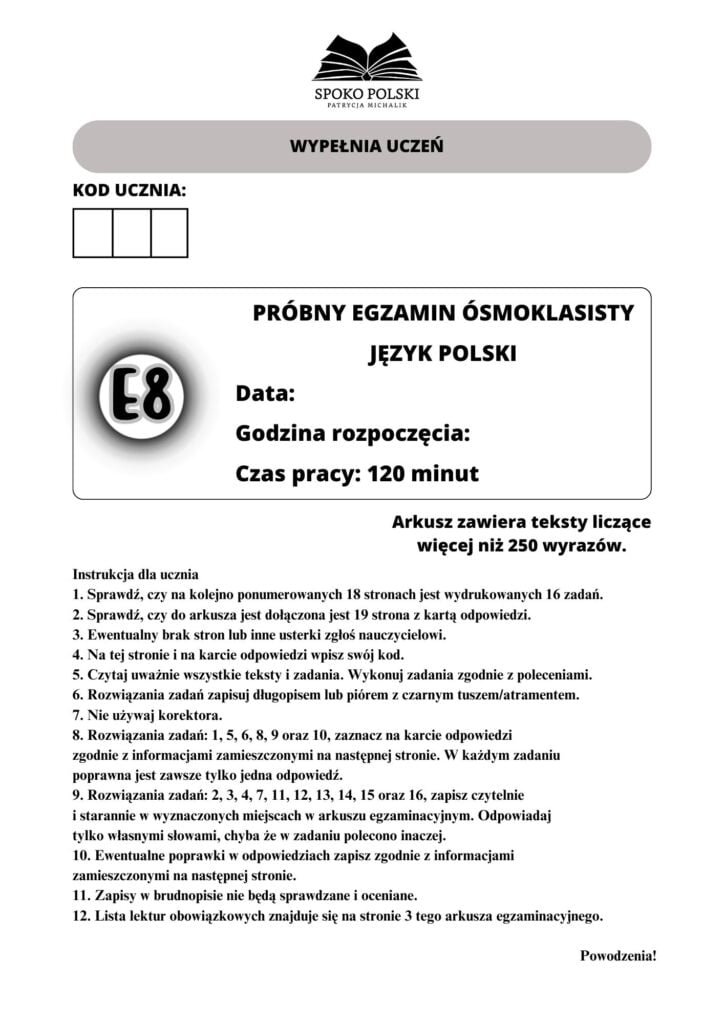 Próbny egzamin dla klasy 7 – „Chłopcy z Placu Broni” i „Hobbit