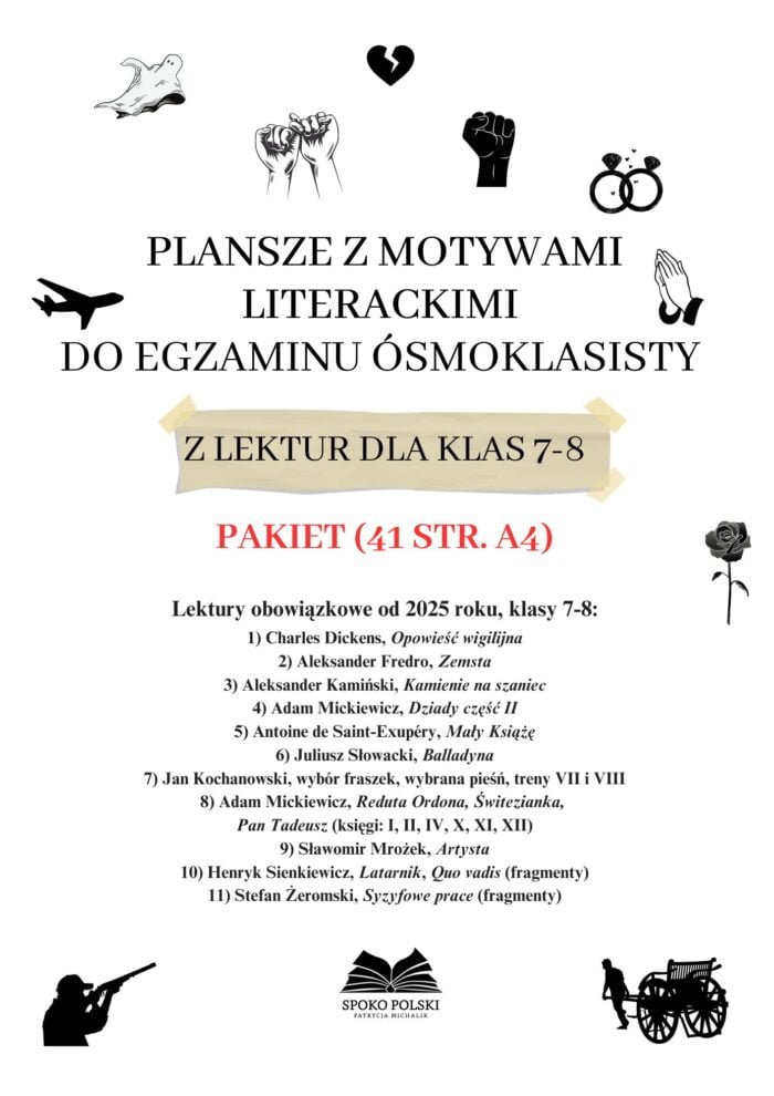 Plansze z motywami literackimi do egzaminu ósmoklasisty