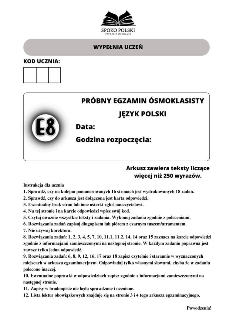 Arkusz E8 – „Akademia pana Kleksa” i „Syzyfowe prace” + tematyka
