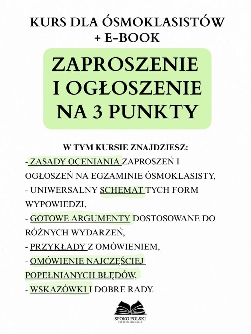 KURS DLA ÓSMOKLASISTÓW - ZAPROSZENIE I OGŁOSZENIE